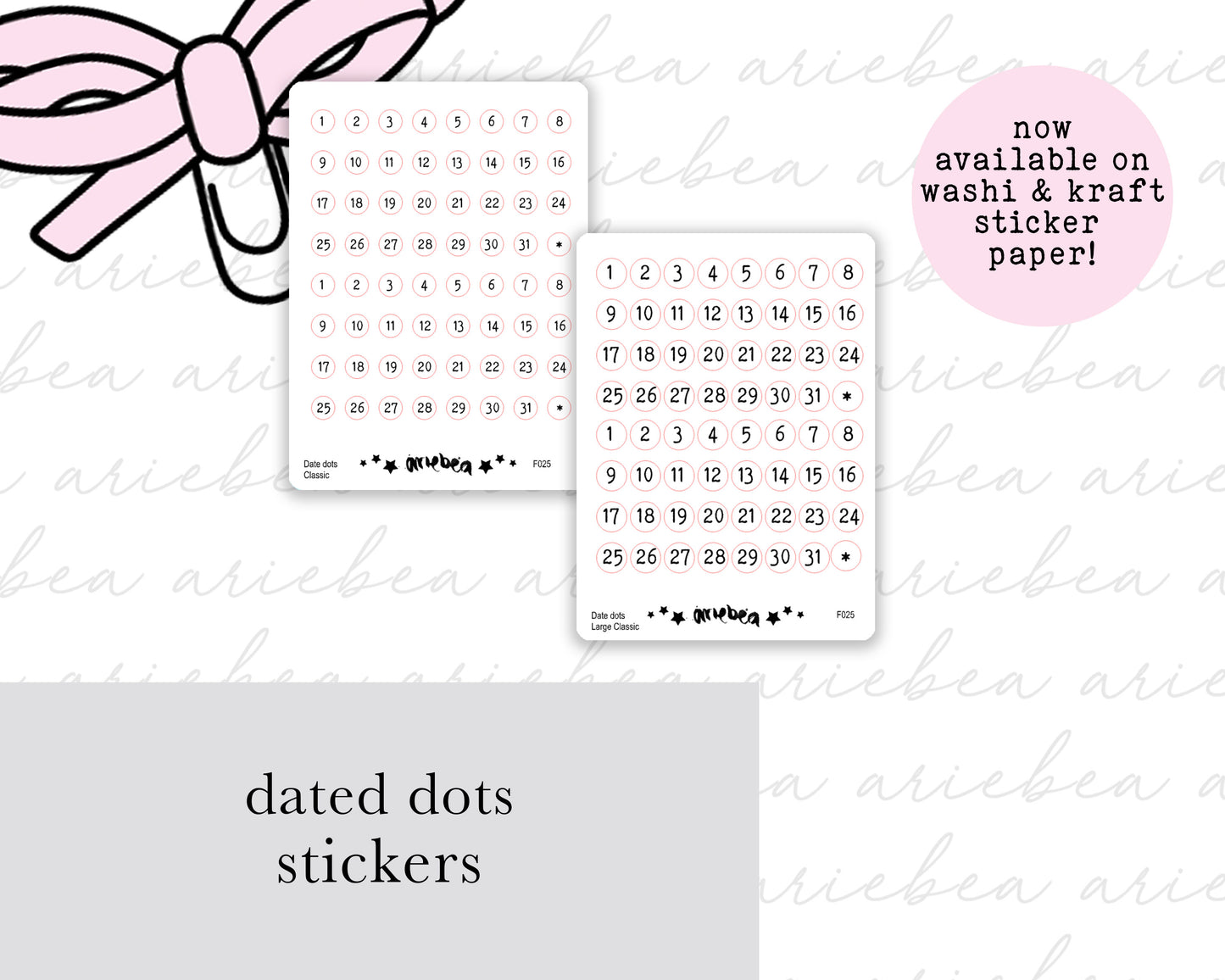 Monthly Date Dot Planner Stickers- Classic font
