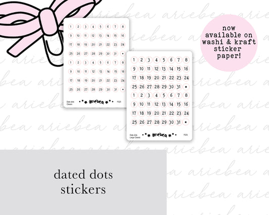Monthly Date Dot Planner Stickers- Classic font