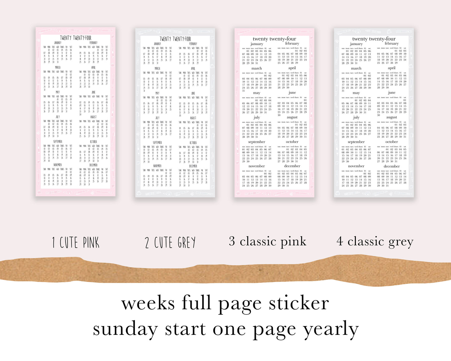 Sunday Start 1 page |Weeks| Full Page Sticker |2024