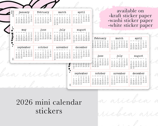 2026 Mini Month Calendar Planner Stickers