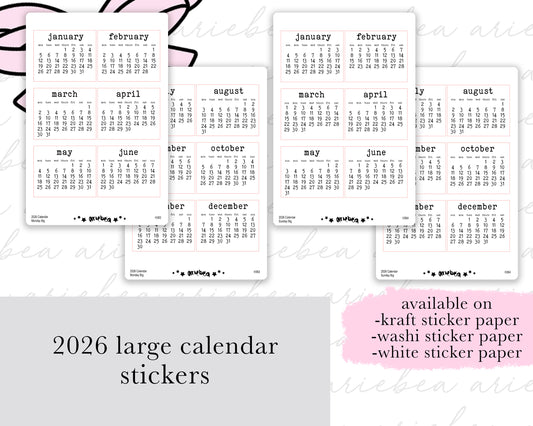 2026 Large Month Calendar Planner Stickers
