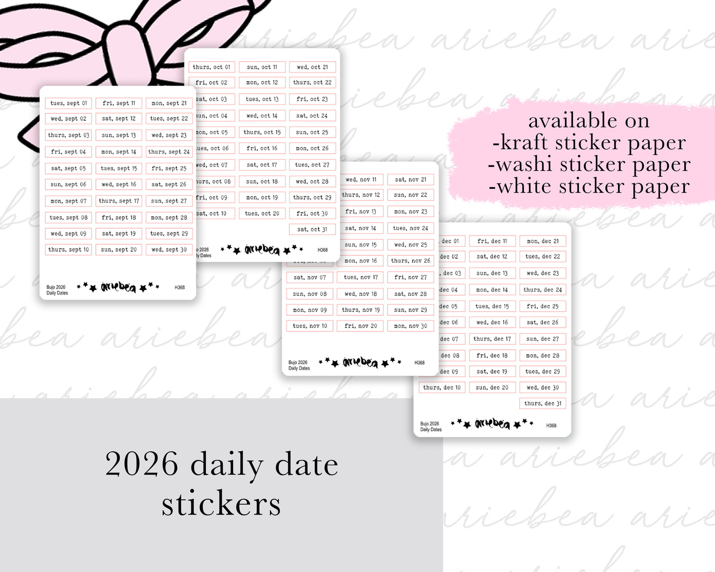 2026 Dated Daily Planner Stickers September - December