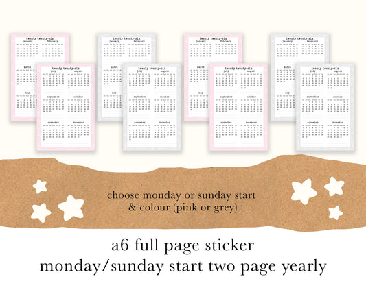 Monday/Sunday Start 2026, Year on TWO PAGE | A6 Hobonichi Full Page Sticker