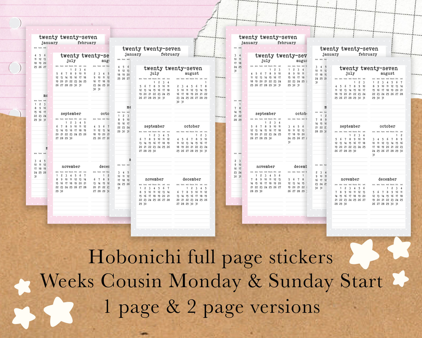 Monday/Sunday Start 2027, Year on TWO PAGE | Weeks Full Page Sticker