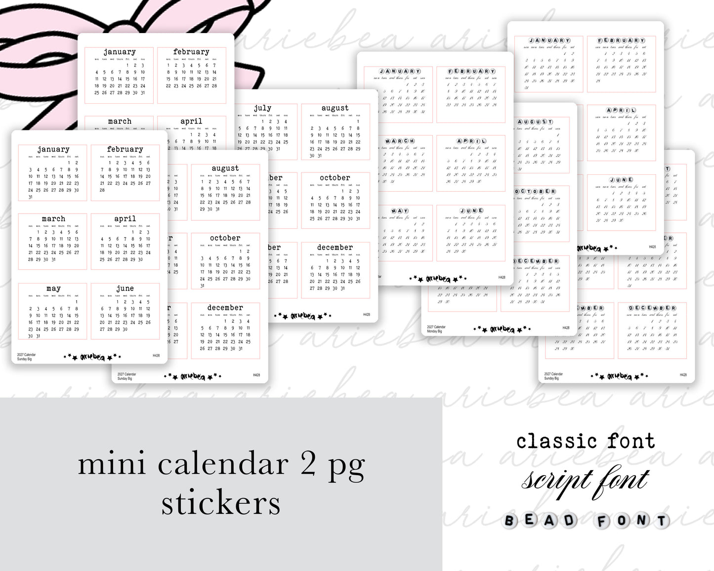 2027 Large Month Calendar Planner Stickers