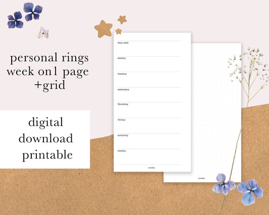 DIGITAL DOWNLOAD Personal Rings | Week On 1 Page Grid Printable