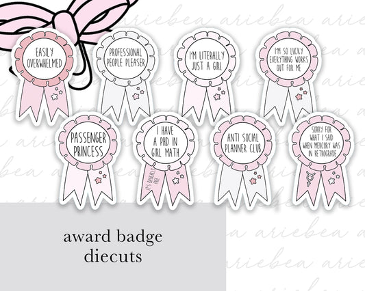 Girly Sarcastic Award Badge Planner Sticker Diecuts
