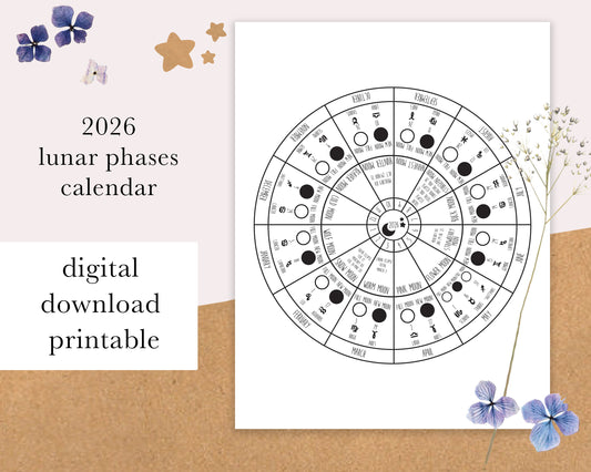 DIGITAL DOWNLOAD 2026 Lunar Calendar Chart | Astrology