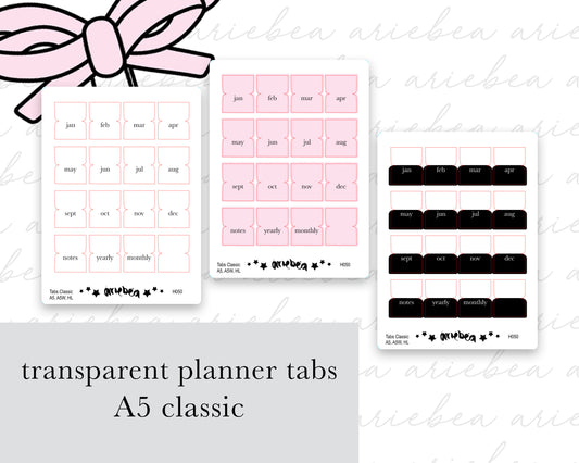 Monthly Tabs Transparent Classic | A5, A5Wide, A5, Half Letter