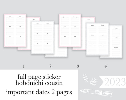 Important Dates 2 page |A5| Full Page Sticker| Anytime Undated