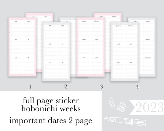 Important Dates 2 page |Weeks| Full Page Sticker | Anytime Undated