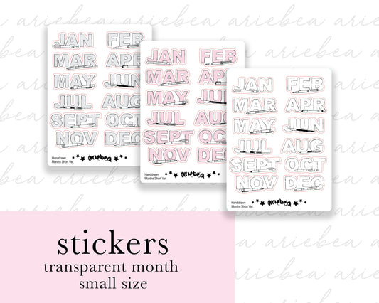 TRANSPARENT Handdrawn Fountain Pen Monthly Small Planner Stickers