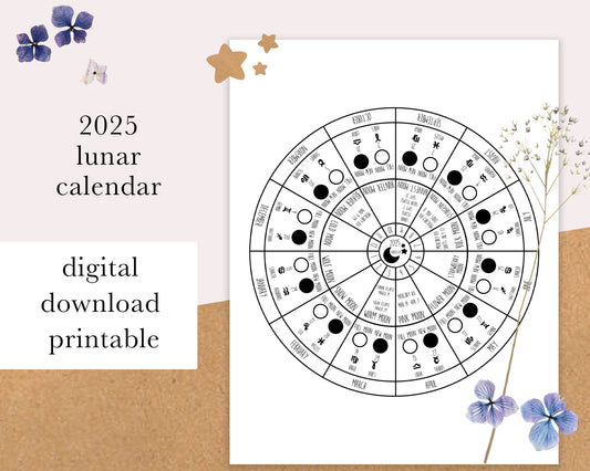 DIGITAL DOWNLOAD 2025 Lunar Calendar Chart | Astrology