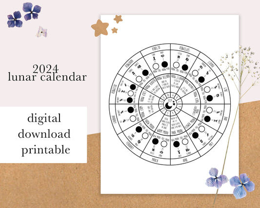 DIGITAL DOWNLOAD 2024 Lunar Phases Chart | Astrology