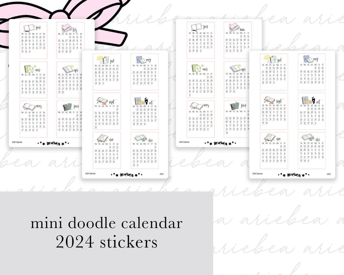 2024 Doodle Mini Month Calendar Planner Stickers