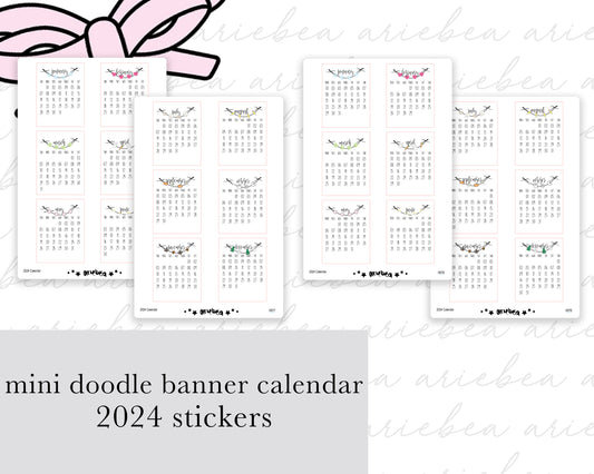 2024 Doodle Banner Mini Month Calendar Planner Stickers