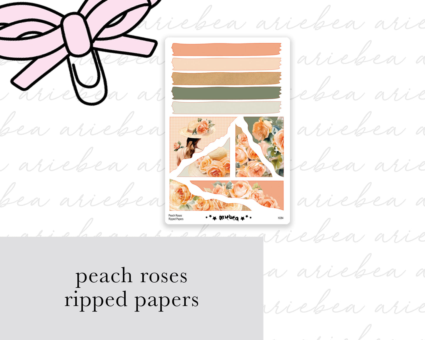 Peach Roses Ripped Papers