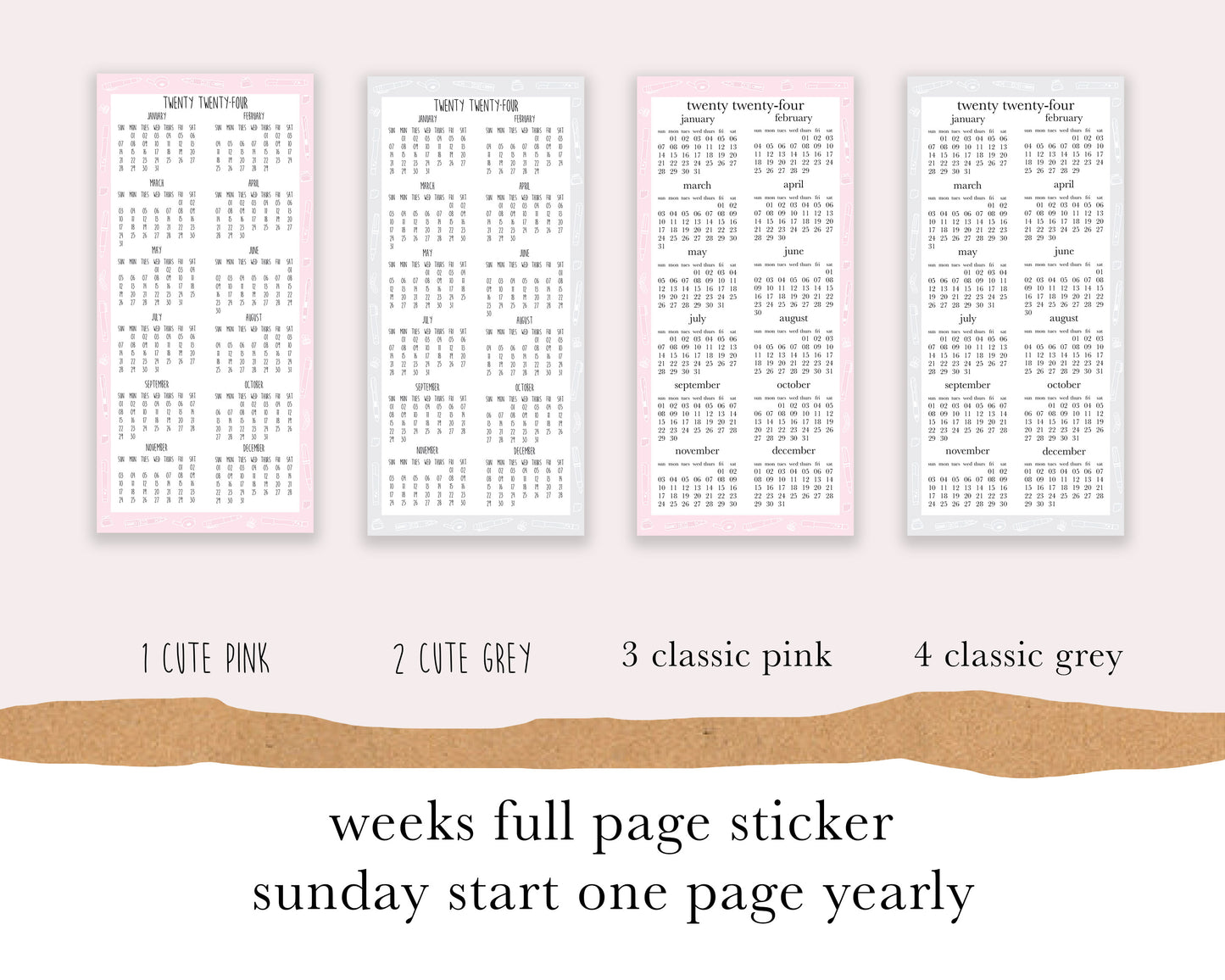 Sunday Start 1 page |Weeks| Full Page Sticker |2024