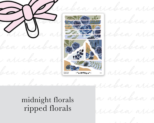 Midnight Florals Ripped Papers