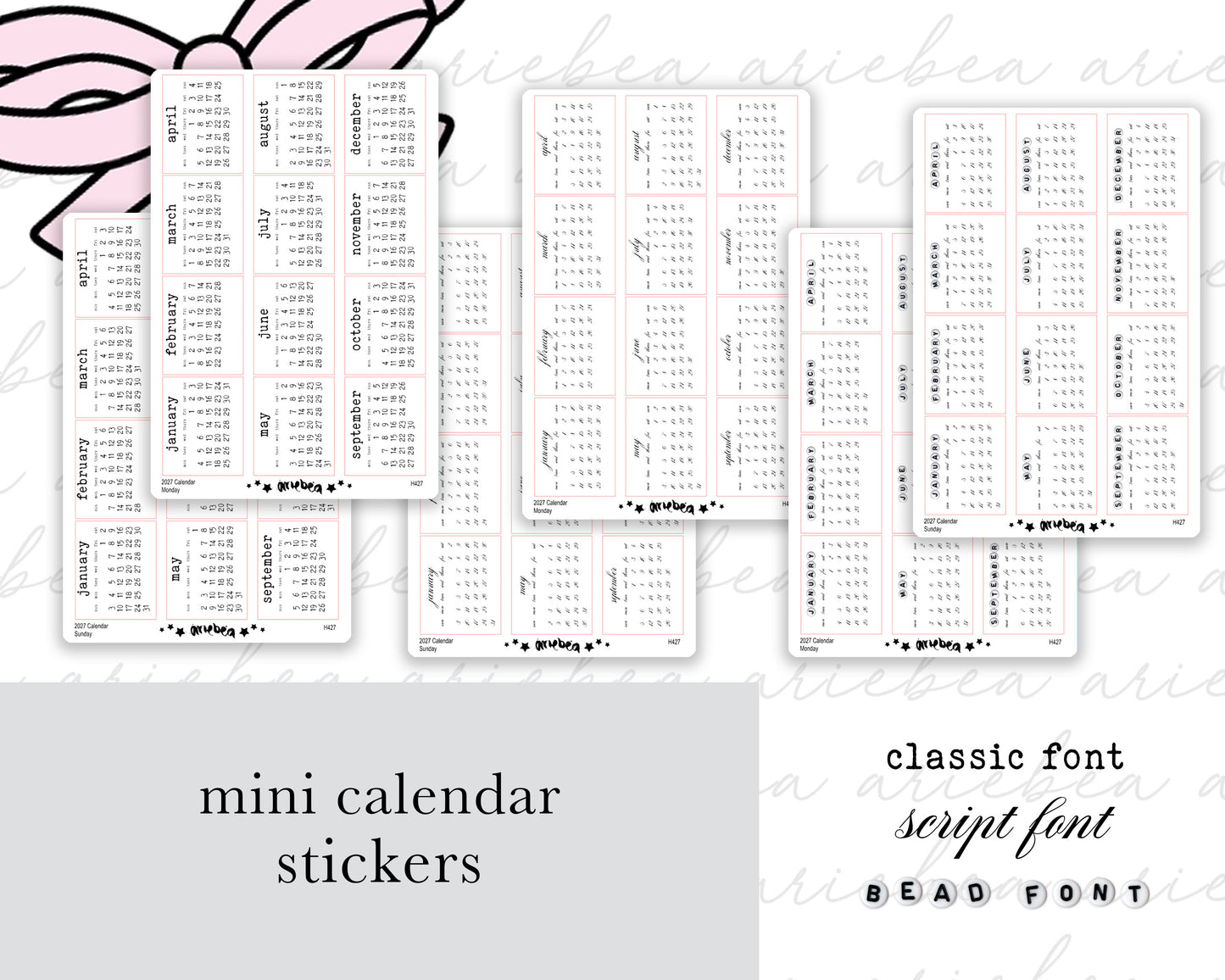 2027 Mini Month Calendar Planner Stickers
