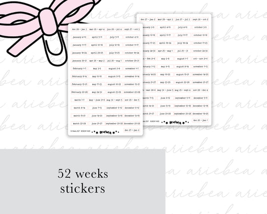 52 Weeks 2027 MONDAY & SUNDAY start Weekly Planner Stickers