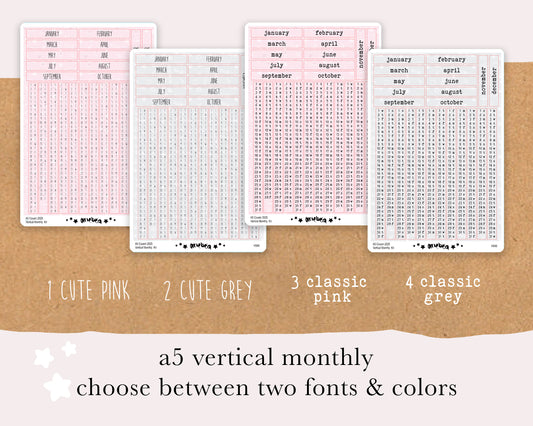 Vertical Perpetual Monthly | Hobonichi Cousin A5 | 2025