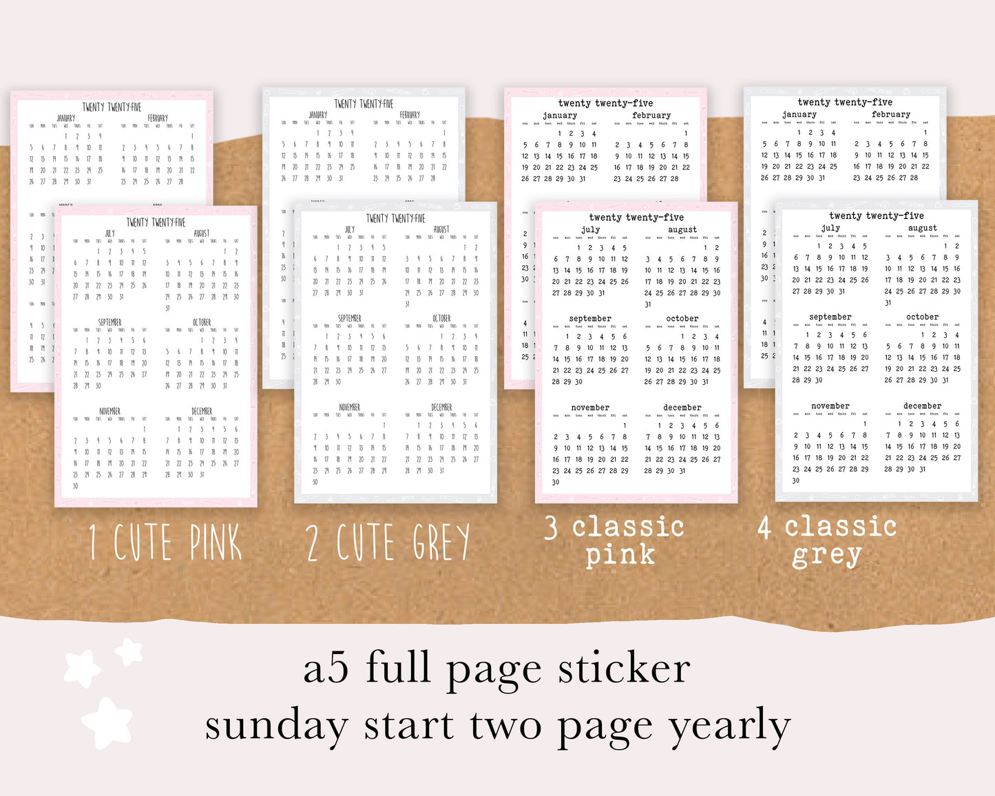 Monday/Sunday Start 2025 Calendar, Year on TWO PAGE | A5, Hobonichi Cousin Full Page Sticker