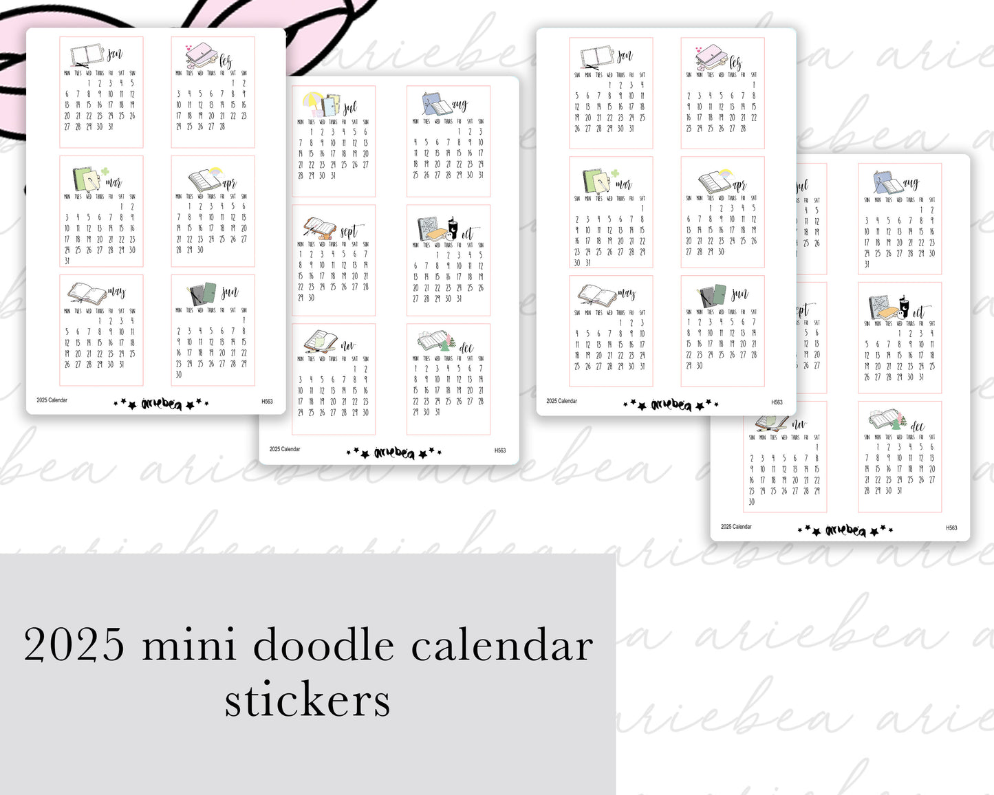 2025 Doodle Mini Month Calendar Planner Stickers