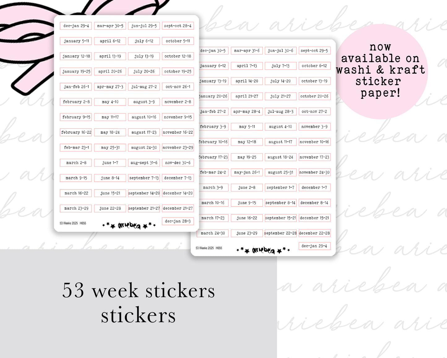 53 Weeks 2025 MONDAY & SUNDAY START Weekly Planner Stickers