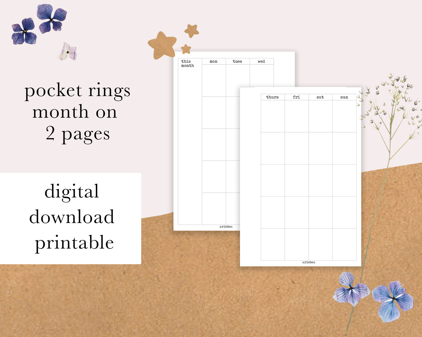 DIGITAL DOWNLOAD Pocket Rings |  Month On 2 Pages Printable