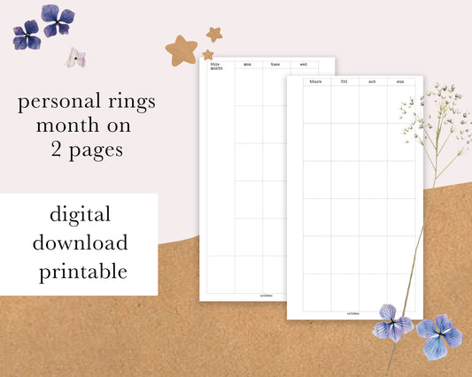 DIGITAL DOWNLOAD Personal Rings |  Month On 2 Pages Printable