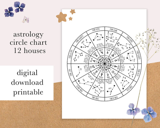DIGITAL DOWNLOAD Astrology 12 Houses Circle Chart | Astrology