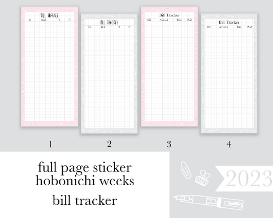 Bill Tracker |Weeks| Full Page Sticker |2023