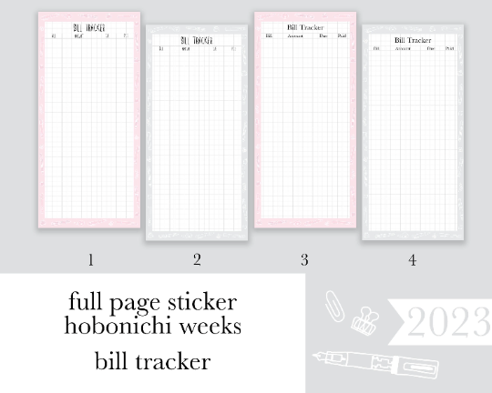 Bill Tracker |Weeks| Full Page Sticker | Anytime Undated