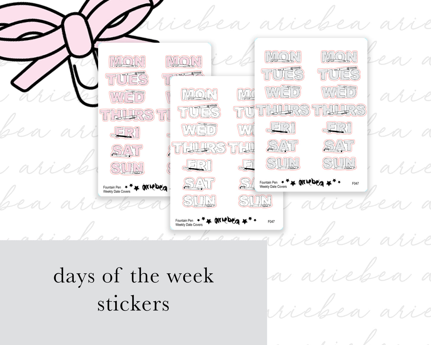 Handdrawn Fountain Pen Days Of The Week Planner Stickers