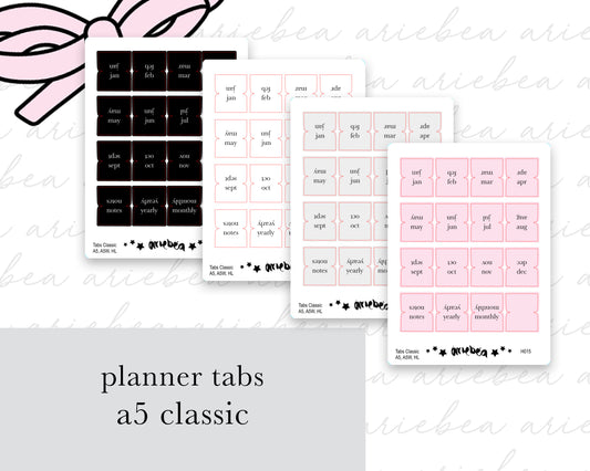 Monthly Planner Tabs Classic | A5, A5Wide, Half Letter