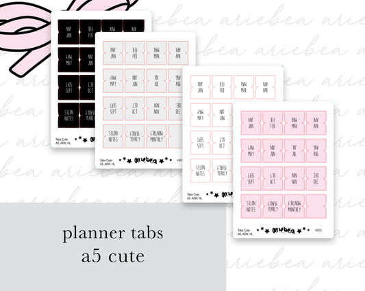 Monthly Planner Tabs Cute | A5, A5Wide, Half Letter