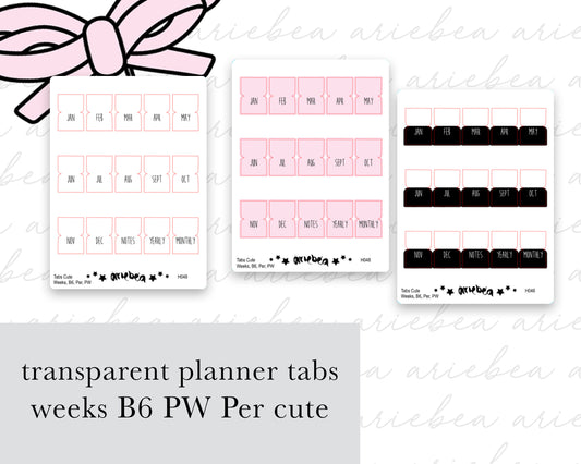 Monthly Tabs Transparent Cute | Weeks, B6, Personal Wide, Personal