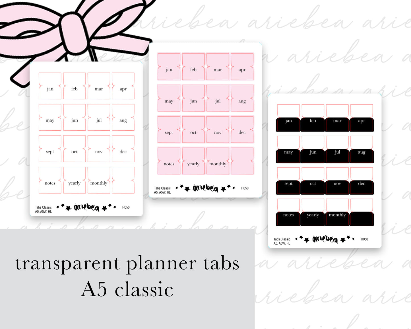 Monthly Tabs Transparent Classic | A5, A5Wide, A5, Half Letter