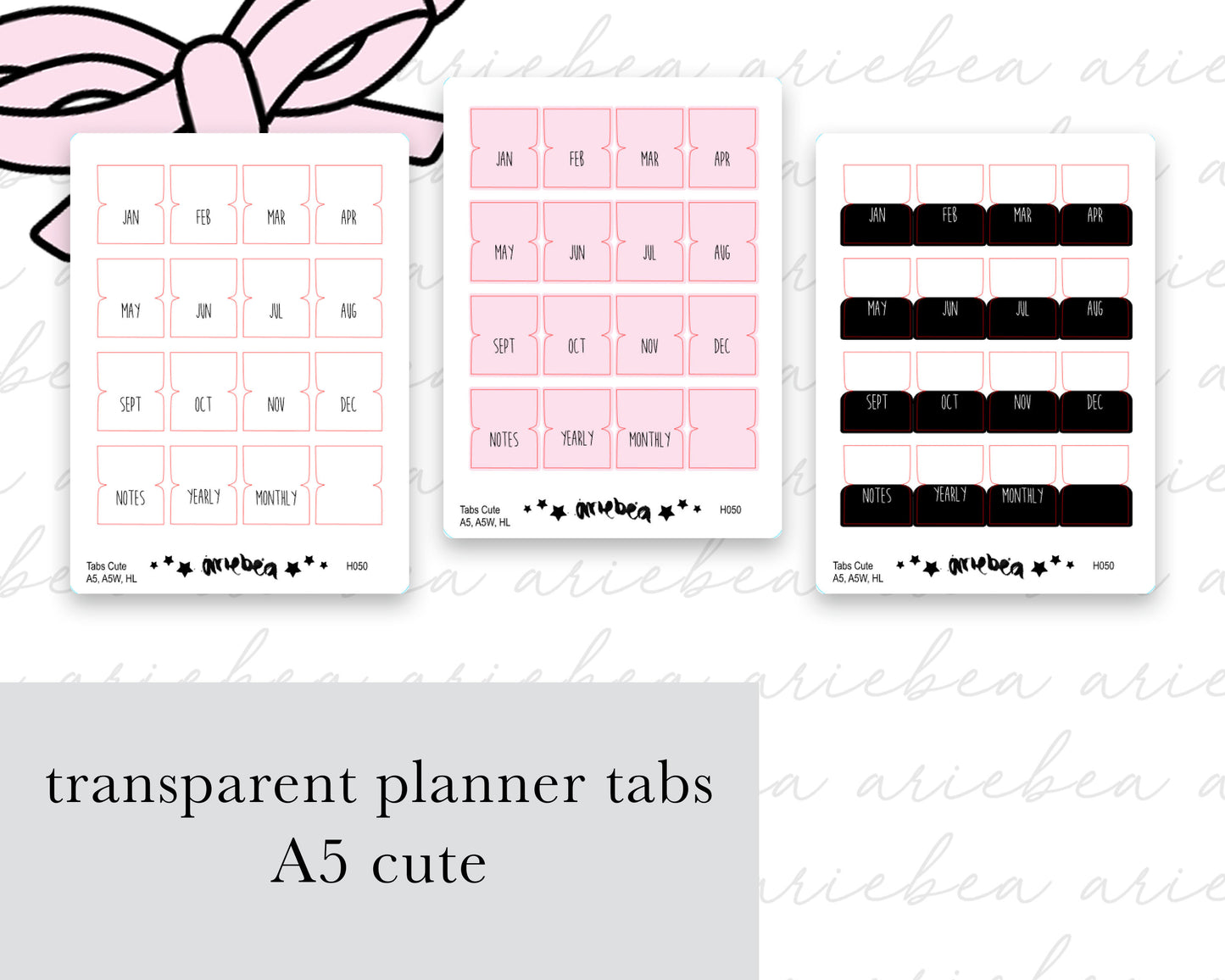 Monthly Tabs Transparent Cute | A5, A5Wide, A5, Half Letter