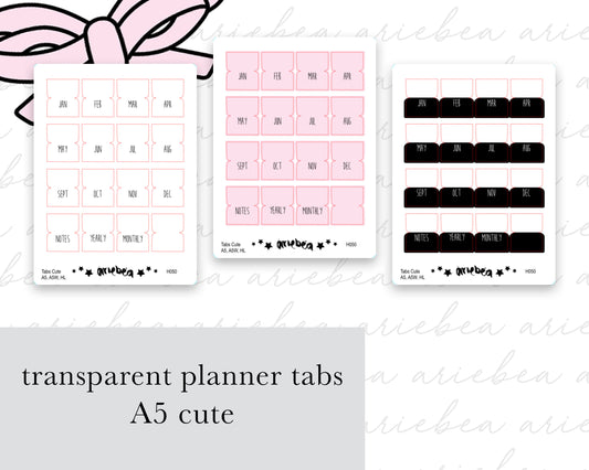 Monthly Tabs Transparent Cute | A5, A5Wide, A5, Half Letter