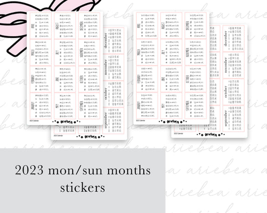 2023 Mini Month Calendar Planner Stickers