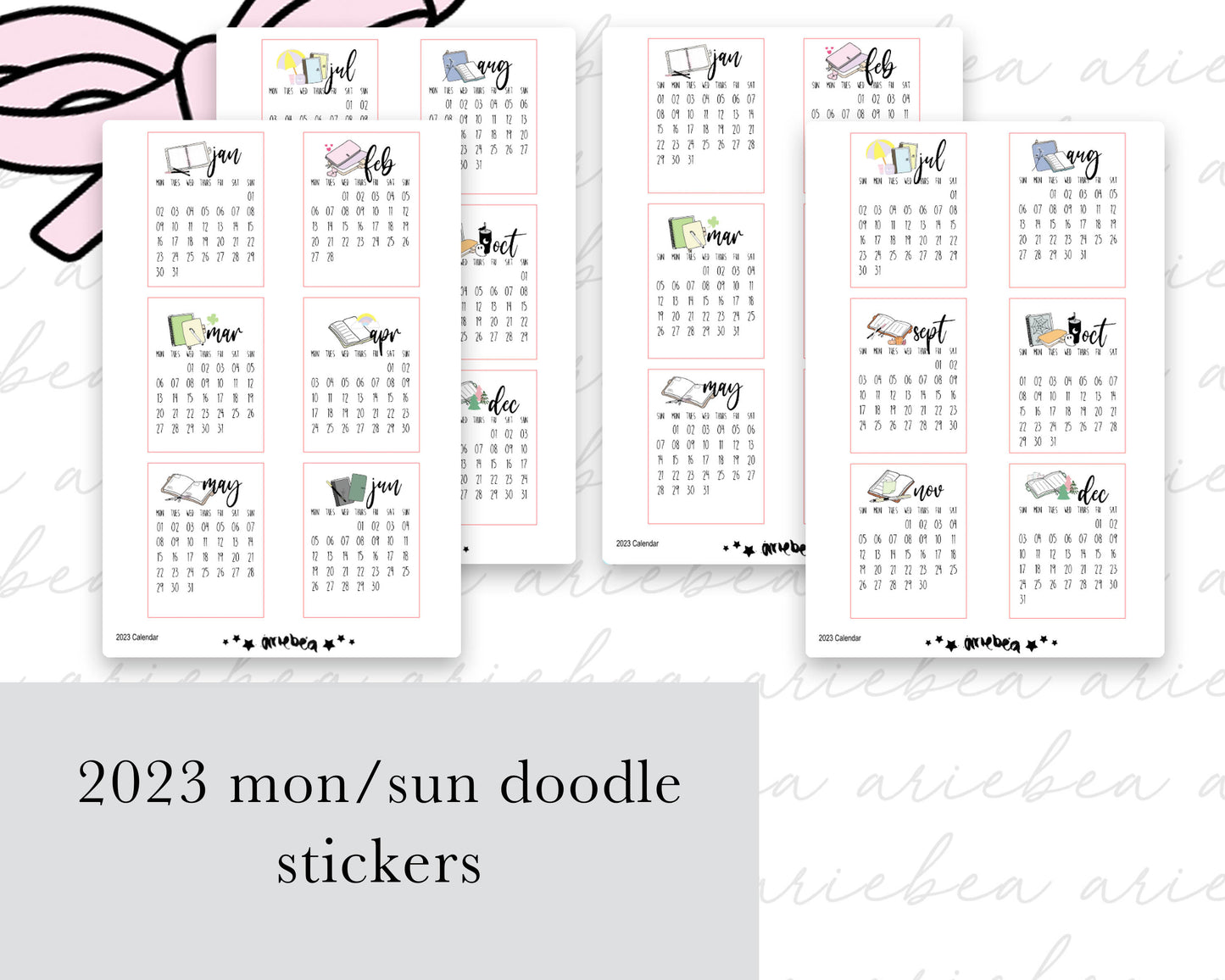 2023 Doodle Mini Month Calendar Planner Stickers