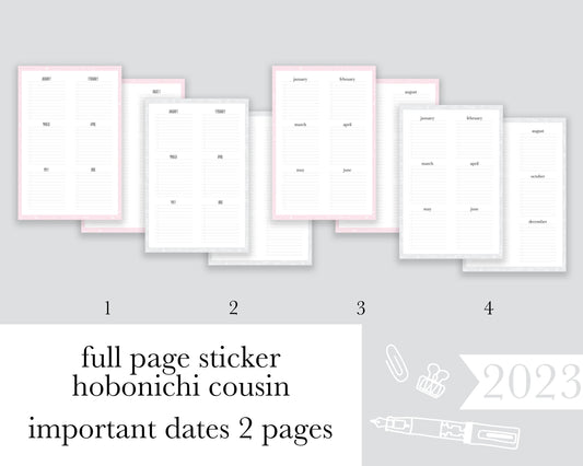 Important Dates 2 page |A5| Full Page Sticker|2023