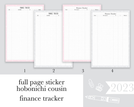 Finance Tracker |A5| Full Page Sticker|2023