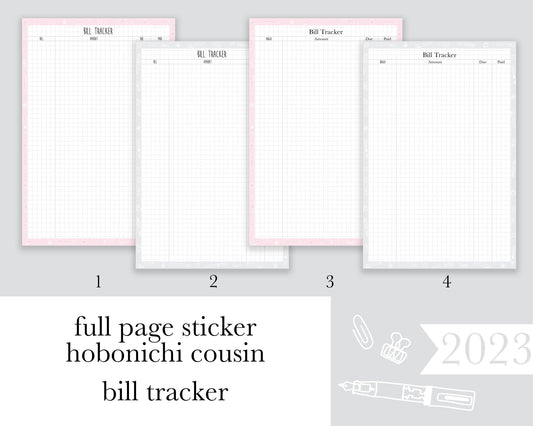 Bill Tracker |A5| Full Page Sticker|2023