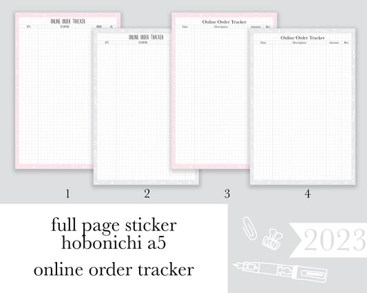 Online Order Tracker |A5| Full Page Sticker|2023