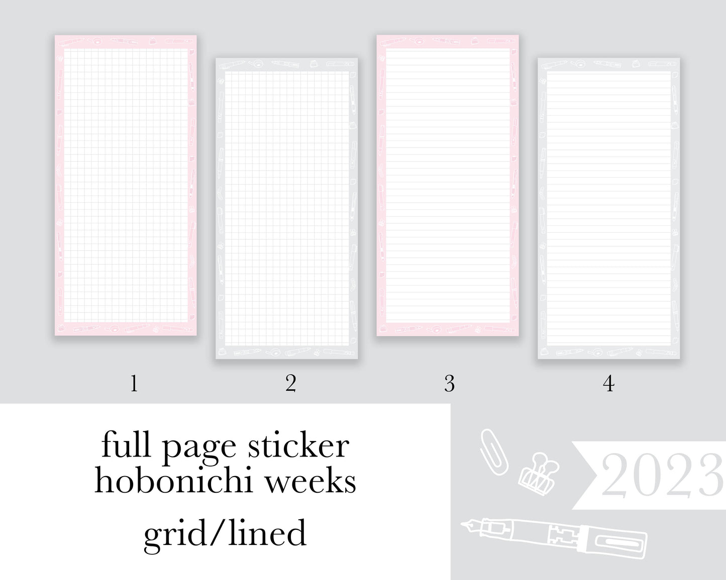 Grid & Lined |Weeks| Full Page Sticker |2023