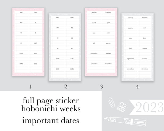Important Dates |Weeks| Full Page Sticker |2023