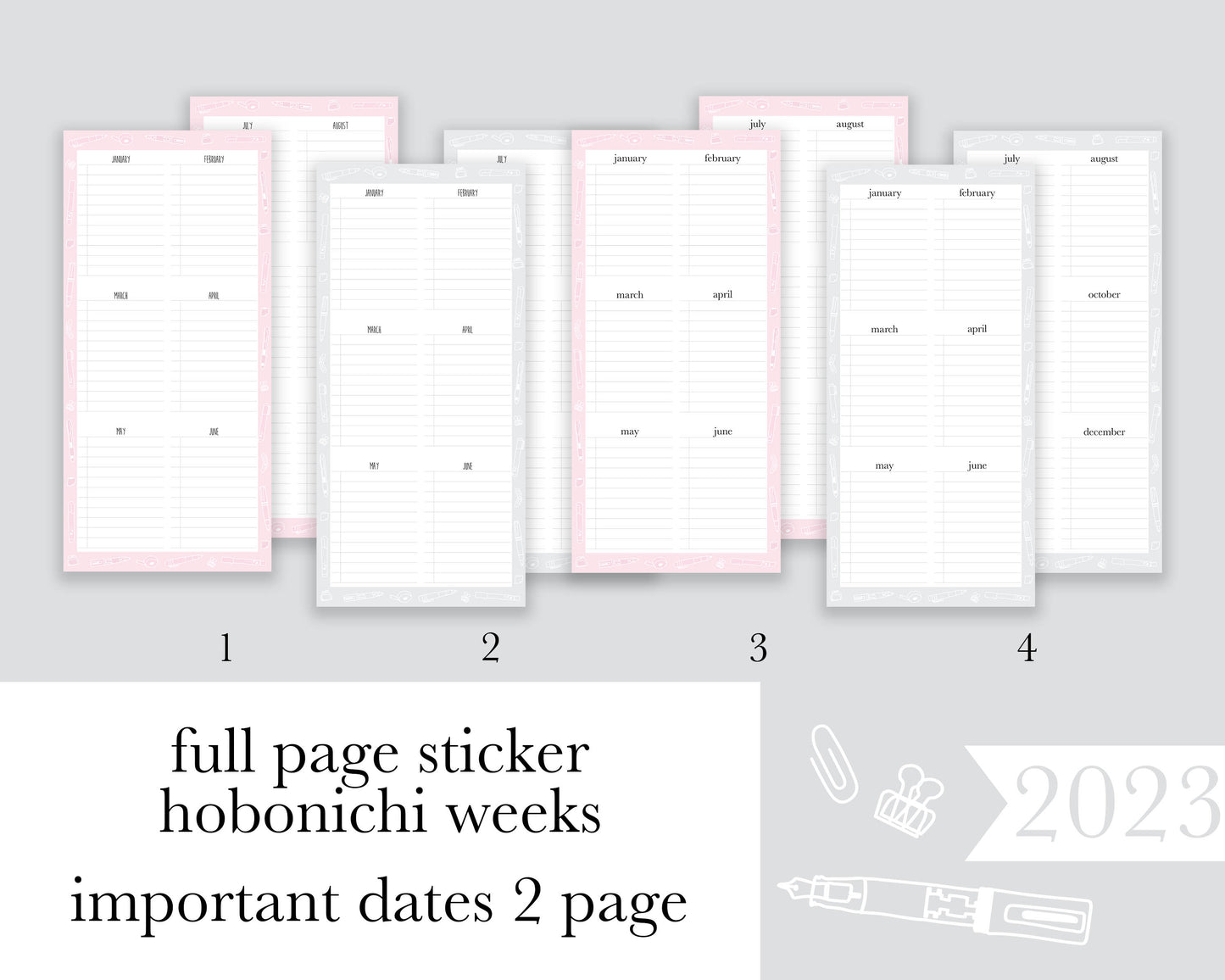 Important Dates 2 page |Weeks| Full Page Sticker |2023
